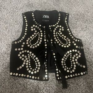 NWT Zara Studded Velvet Vest